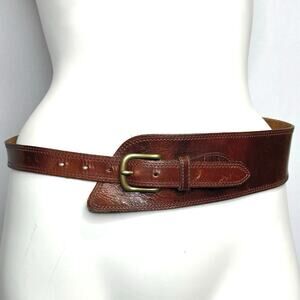 Eddie Bauer Wide Taper Ranger Belt M 30 Brown Oil Tanned Harness Leather Brass
